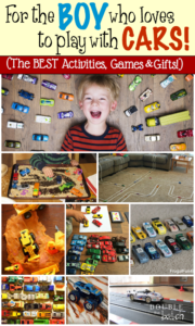 Oh how boys love their cars! Based on all the fun we've had with our boys we've compiled a huge round up of all our favorite games, activities, and toys that have to do with cars. Enjoy!