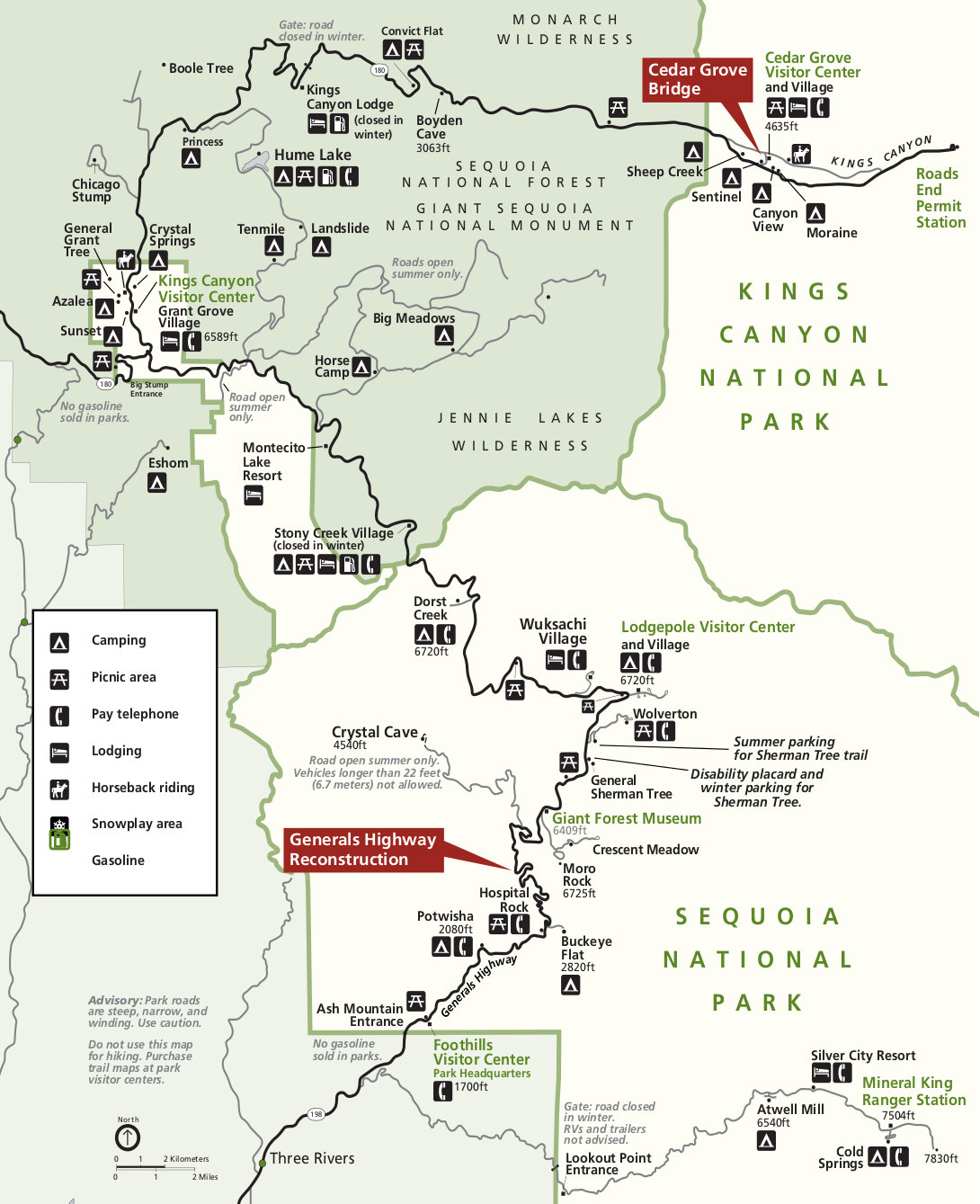 Sequoia Kings Canyon Printable Road Map 